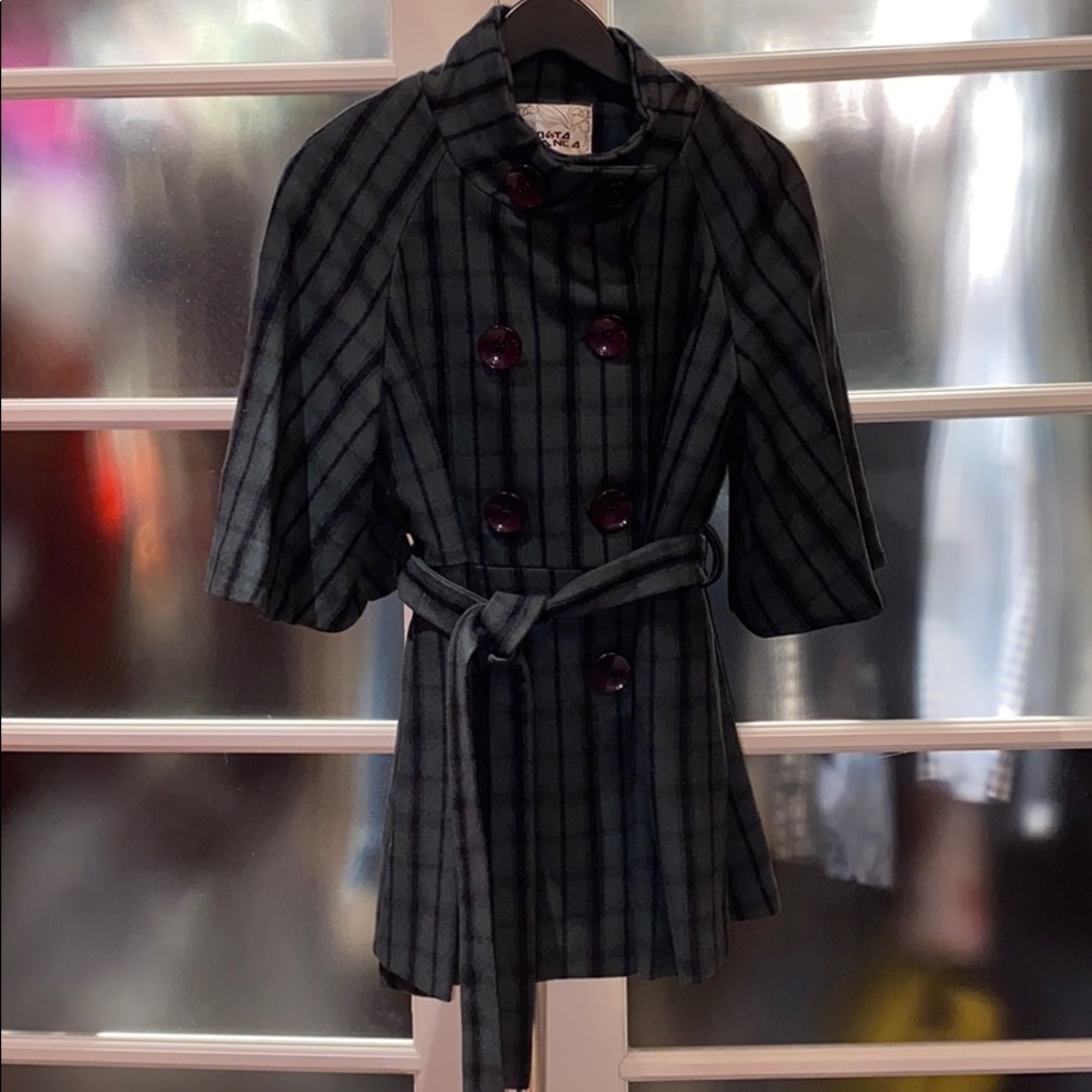 NWOT double breasted wool plaid pea coat